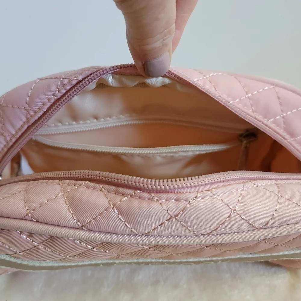 Lovevook Pink Quilted Toiletry Travel Makeup Cosmetic Bag Pouch